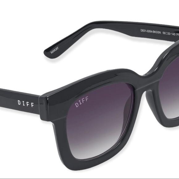 DIFF Makay Sunglasses Black Frames Grey Gradient Lenses Square Oversized - Picture 2 of 8